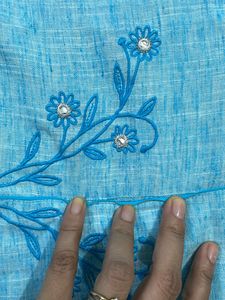 Sky Blue Yolk Embroidered Kurta Women’s