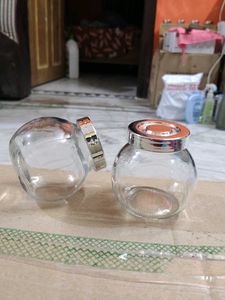 unused Set of 2 Glass Jars with Lids