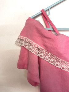 Cute Pink Lace Trim Top