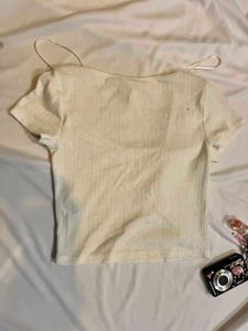 Cream Ribbed Cropped Top