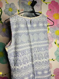 blue and White Printed Kurta