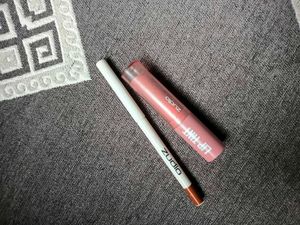 Sheer Pink Lipstick and shimmer eyeliner