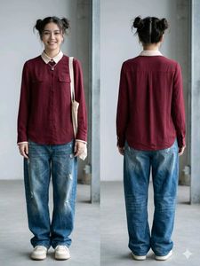 Maroon Collared Shirt with Contrast Cuffs