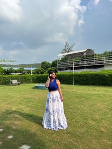 white and blue flowy skirt