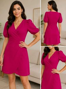 V-Neck Puff Sleeve Dress