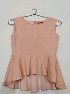 Pretty Peach Sleeveless Frill Top Cinched Wist