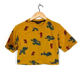Mustard Yellow Printed Crop T-shirt
