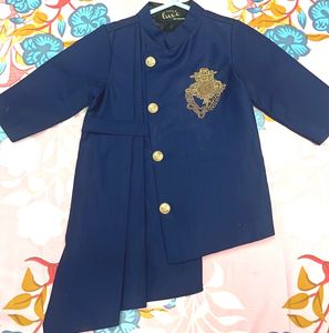 Boys' Blue Embroidered Indowestern Kurta