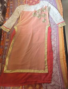Peach Kurta  with Lace Sleeves