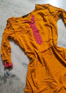 Mustard Yellow Kurta with Pink Accent