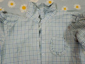 Cute Blue Gingham Ruffle Top
