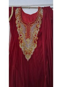 Red Anarkali dress with Gold Embellishments