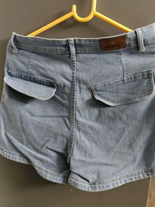 Light Wash Denim Skort with Cargo Pockets