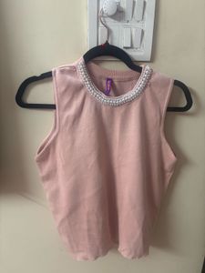 Pink Pearl Embellished Sleeveless Top