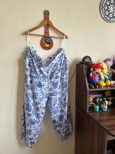 Blue Floral Print Palazzo Pants