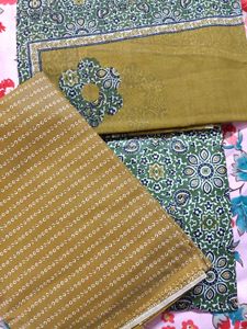 Stylish Mustard Printed Kurta Set(unstitched)