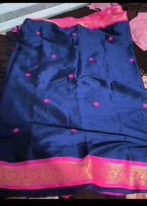 Beautiful Blue Saree with Pink Border
