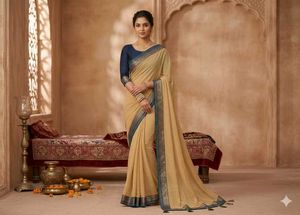 Elegant Cream Saree with Blue Border