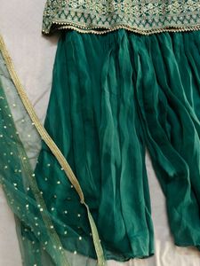 Sea green Embroidered kurta-sharara with dupatta