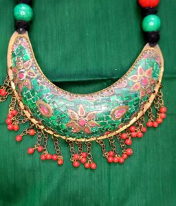 Turquoise Green And Red Necklace. Chandra Haar.