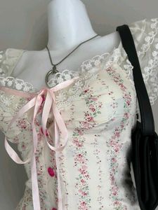 Floral Corset Top with Lace Trim