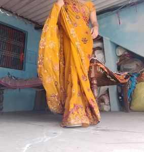 Vibrant Yellow Floral Saree with blouse