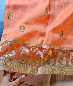 Peach Embroidered Saree