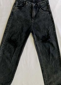 Acid Wash Charcoal Grey Ripped Straight-Fit Jeans
