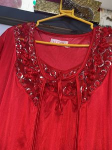 luxury wedding Red Satin Nightdress with shrug