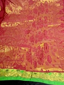 pattu saree vibrant red with gold border