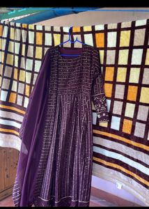 Elegant Purple Embroidered Maxi Dress