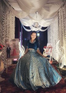 Teal Blue Brocade Lehenga Set