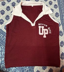 Maroon "Never Give Up" Crop Top