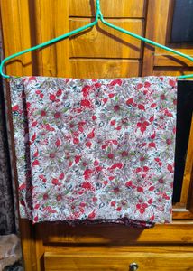🌀Floral Design Red &amp; Off-White Saree