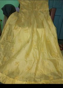 Ethnic Haldi Gown/ Cotton Silk With Free Dupatta