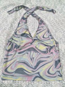 Swirl Print Halter Neck Top