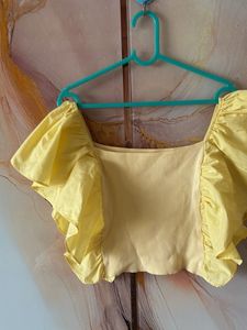 Yellow Puff Sleeve Crop Top