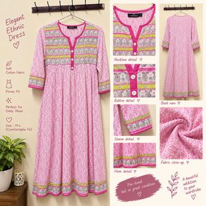 Pink Cotton Ethnic Dress