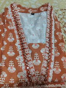 Elegant Orange Printed Kurta set new without tag