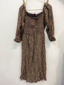 Square Neck+ Off Shoulder Smoked Midi Dress