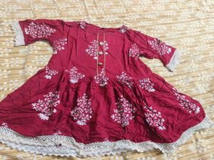 Maroon Embroidered Kurta