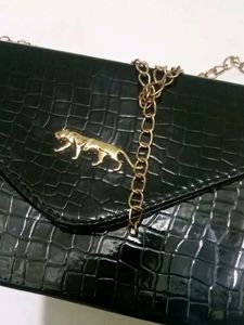 Black Crocodile Embossed Clutch