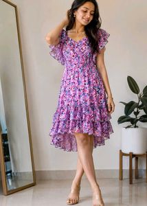 Pink Floral Ruffle Dress
