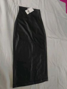 ZARA Black  Leather Pencil Skirt