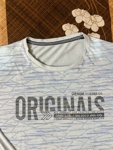 Light Blue Geometric Full Sleeve T-Shirt For Men