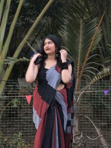 Elegant Black &amp; Red Saree
