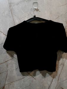 Black Crop Top with Flower Print (size-M)