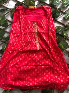 Red Kurta with Gold Print