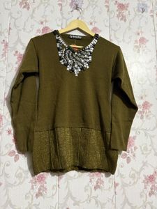 Elegant Olive Green Embellished Top