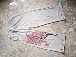 Hand-painted Cherry Blossom grey Pants
